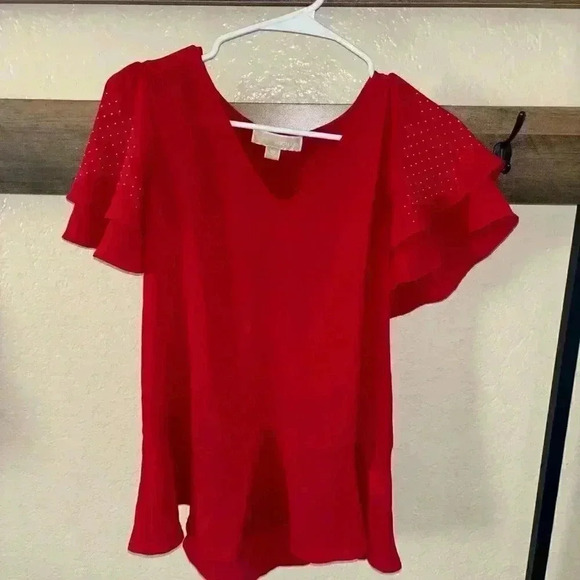 Michael Kors Red Blouse with Studded Sleeves Size XS - Picture 1 of 8